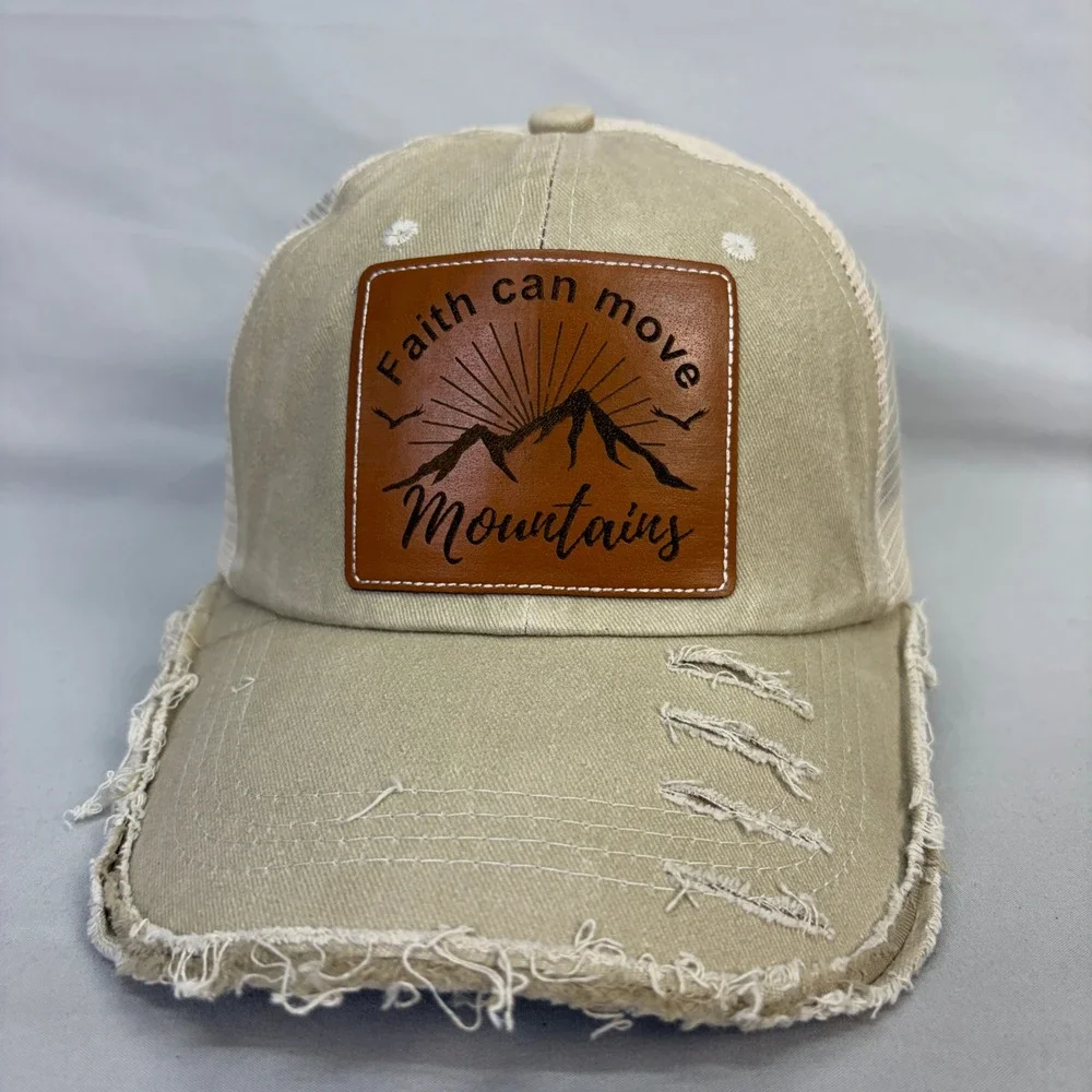 Faith Can Move Mountains Christian Distressed Trucker Hat Snapback Patch Cap